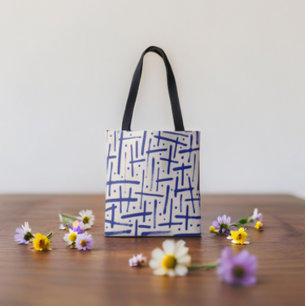 Textured Blue Brushstrokes and Dots Pattern Tote Bag