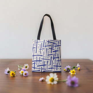 Textured Blue Brushstrokes and Dots Pattern Tote Bag