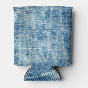 Textured Blue Denim Close-Up Can Cooler
