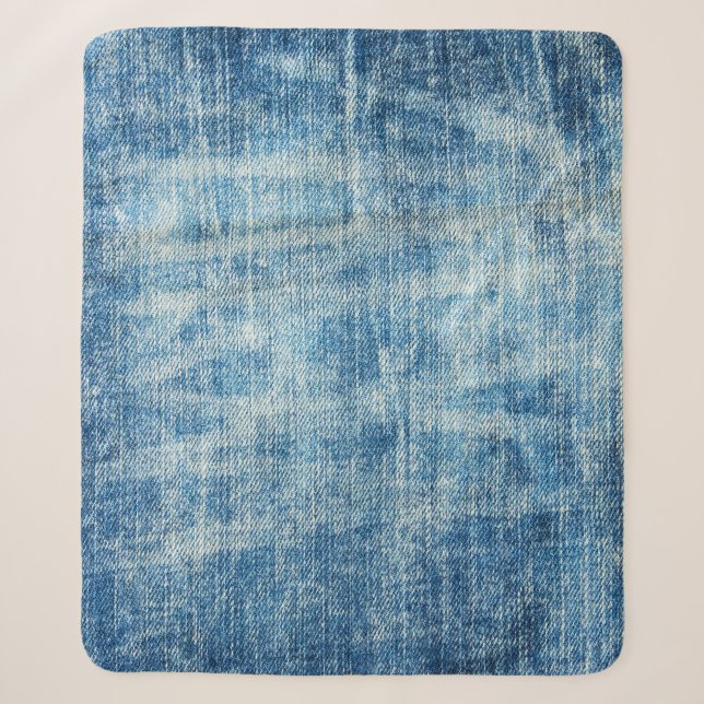 Textured Blue Denim Close-Up Sherpa Blanket (Front)