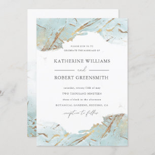 textured blue gold faux foil elegant Wedding Invitation