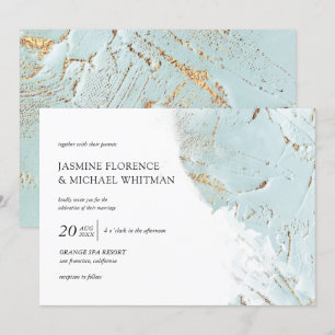 textured blue gold faux foil Wedding Invitation