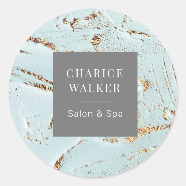 textured blue gold salon and spa monogram classic round sticker (Front)