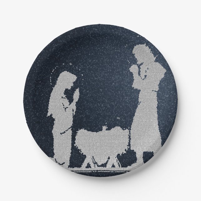 Textured Blue Nativity Paper Plate (Front)