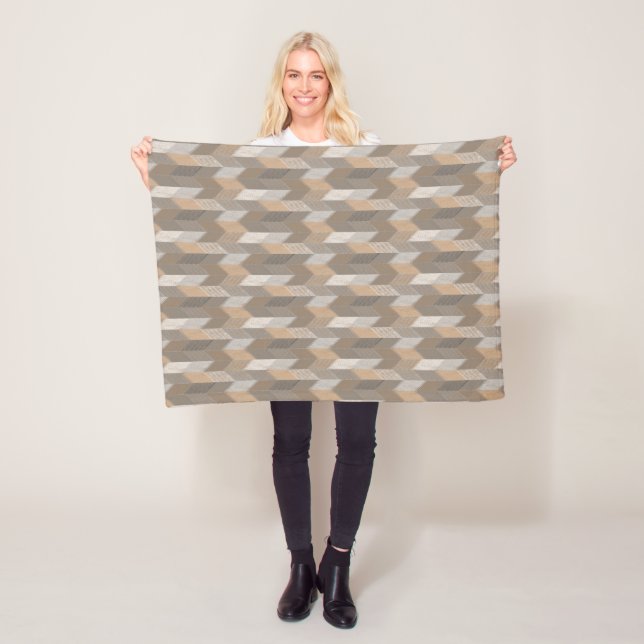 Textured Blue, Yellow, Olive Chevron. Fleece Blanket (In Situ)