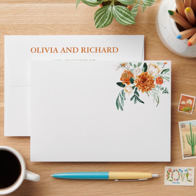 Textured Boho Pampas Grass Wedding A7 Envelope (Desk)