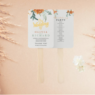 Textured Boho Pampas Grass Wedding Program Hand Fan