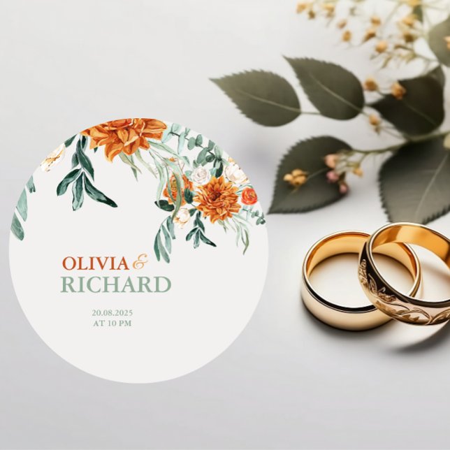 Textured Boho Pampas Grass Wedding Round Sticker (Creator Uploaded)
