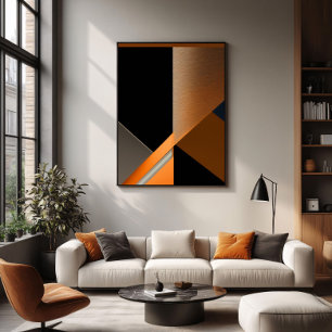 Textured Bronze and Orange Abstract Geometric Poster