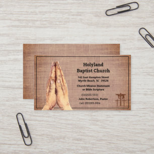 Textured Brown Praying Hands Three Cross Church   Business Card