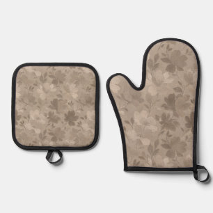 Textured Contemporary Flower Silhouettes Oven Mitt & Pot Holder Set