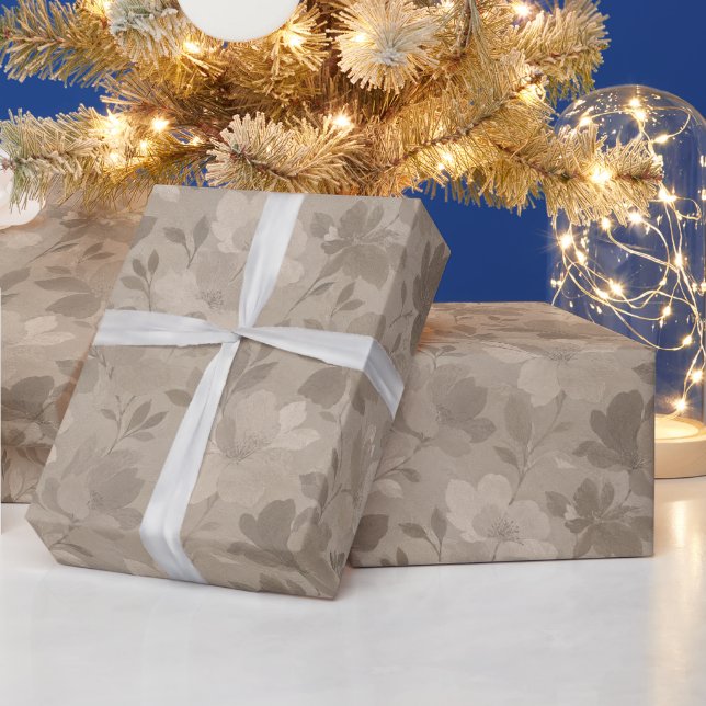Textured Contemporary Flower Silhouettes Wrapping Paper (Holidays)