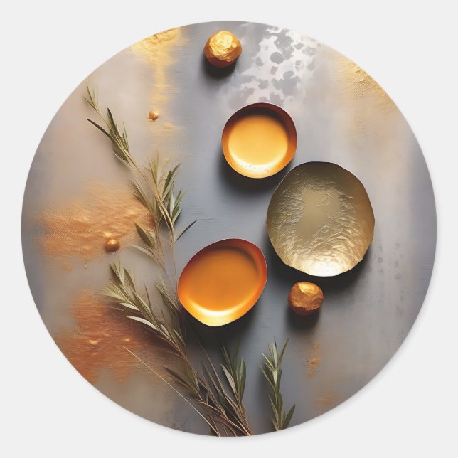 Textured Copper and Ochre Metal Classic Round Sticker (Front)