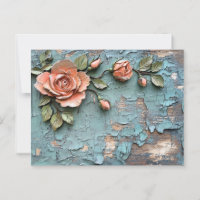 Textured Coral Roses on Distressed Teal Wood
