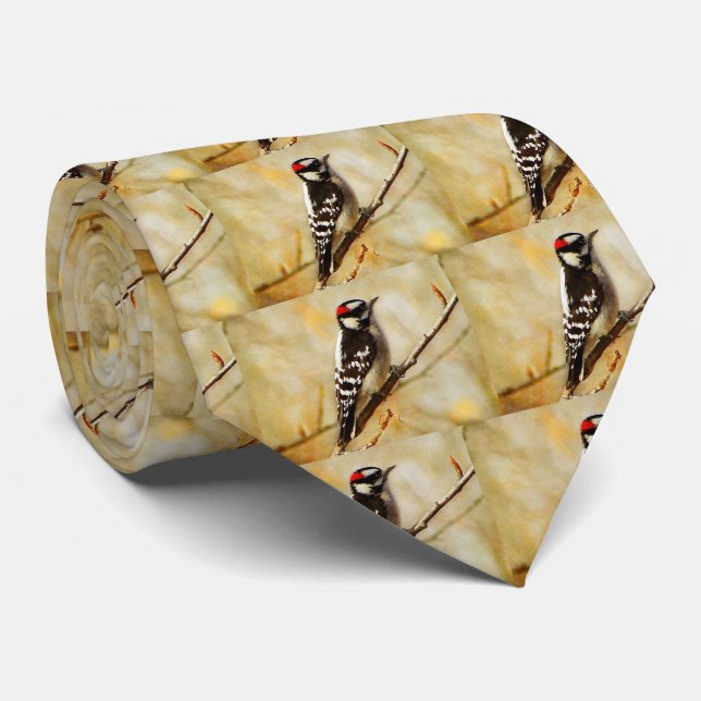 Textured Downy Woodpecker Men's Tie (Rolled)
