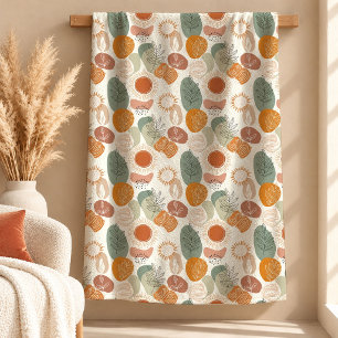 Textured Dusty Green Rust Rainbow Shapes Blanket