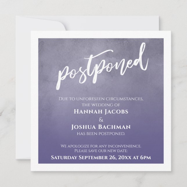 Textured Dusty Purple Ombre Postponed Wedding Card (Front)