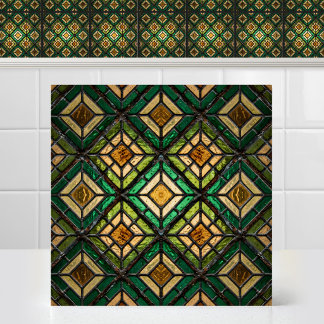 Textured Emerald Yellow Cathedral Stained Glass Tile