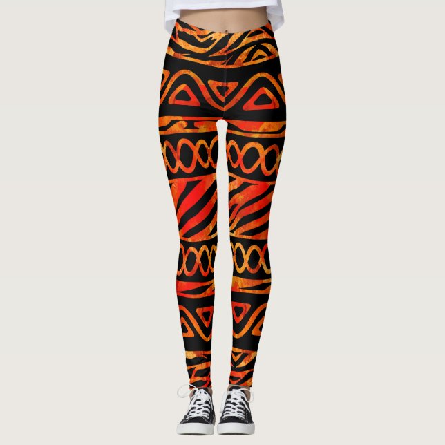Textured Ethnic and Animal Print Pattern N3 Leggings (Front)