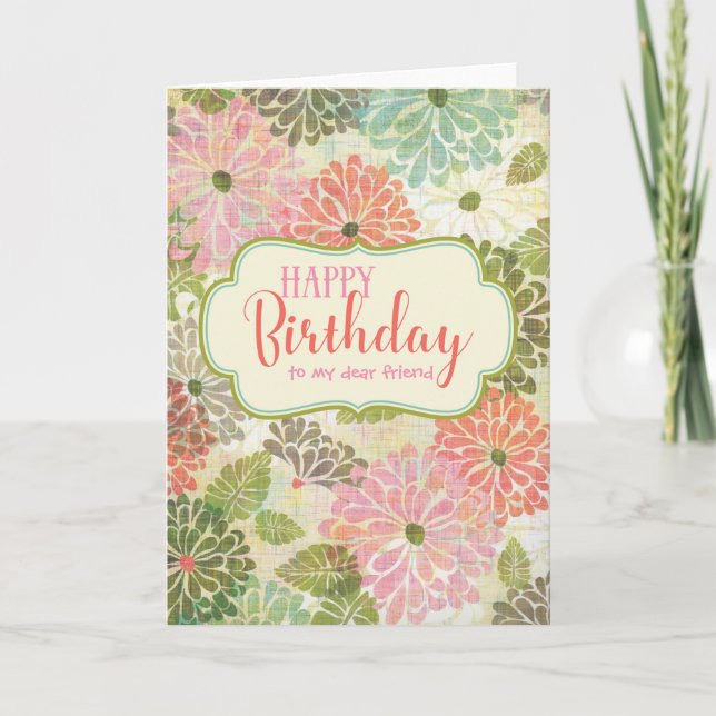 Textured Floral Happy Birthday Card for Her (Front)