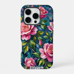 Textured Floral Painting with Pink Roses iPhone 16 Pro Case
