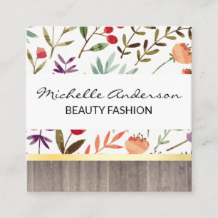 Textured Flower Pattern Wood Trime Square Business Card