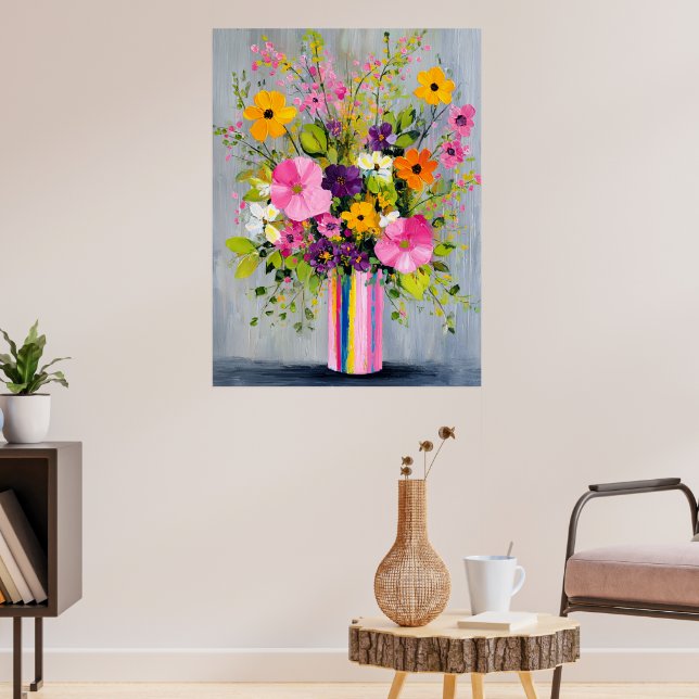 Textured Flowers in a Vase Poster (Living Room 3)