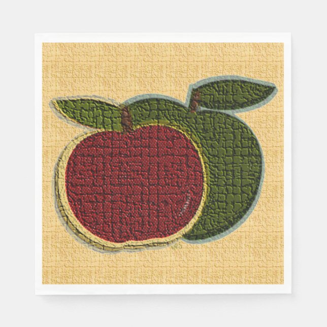 Textured Fruit Apples Red Green Gold Napkin (Front)