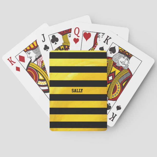 Textured gold and black stripes playing cards (Back)