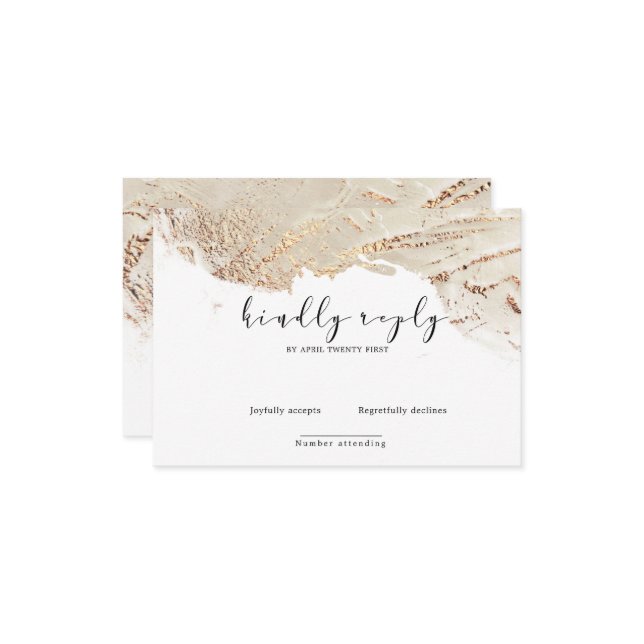 Textured Gold Faux Foil Elegant RSVP Card (Front/Back In Situ)