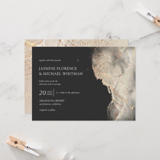 Textured Gold Faux Foil Wedding Invitation (Front/Back In Situ)