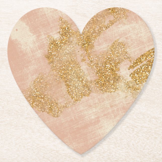 *~* Textured Gold Glitter Distressed Golden Pink Paper Coaster (Front)