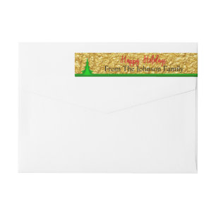 Textured Gold Happy Holidays Tree Return Address Wrap Around Label
