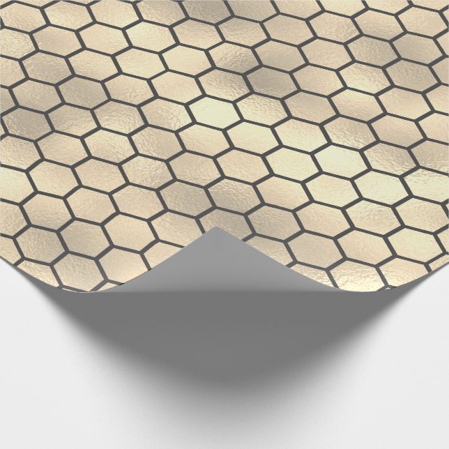 Textured Gold Honeycomb Hexagon Beekeeper Pattern Wrapping Paper (Corner)