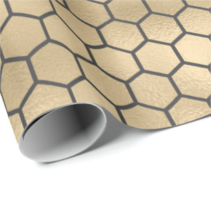 Textured Gold Honeycomb Hexagon Beekeeper Pattern Wrapping Paper