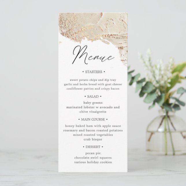 Textured Gold Wedding Dinner Menu Card (Standing Front)