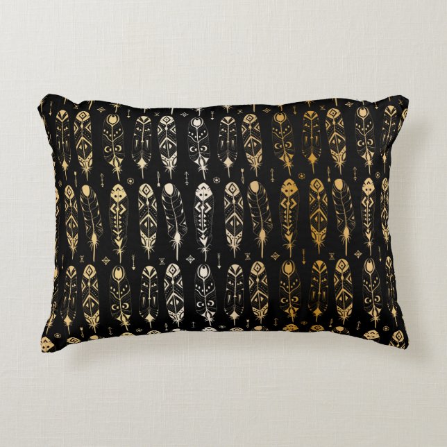 Textured golden feathers in tribal style. Seamless Decorative Cushion (Front)