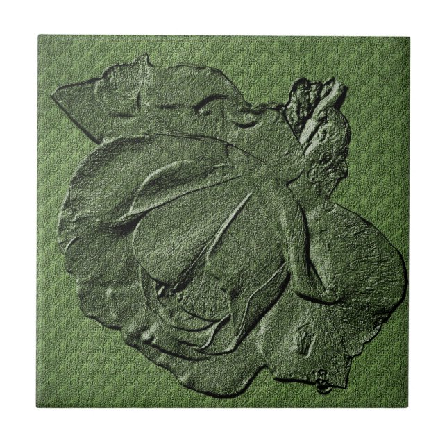 Textured Green Rose Floral Art Tile (Front)