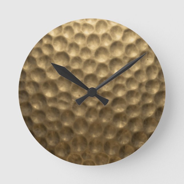 Textured Hammered Metal Bubbles Gold Round Clock (Front)