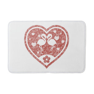 Textured Heart Flamingo Love Bath Mat