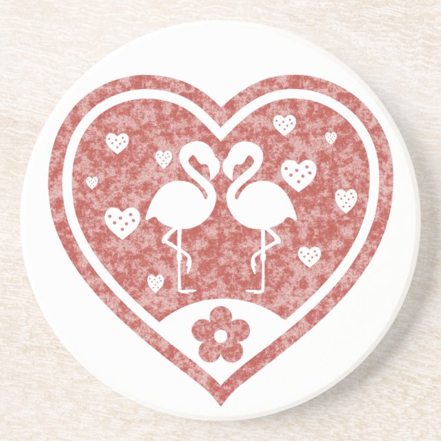 Textured Heart Flamingo Love Coaster (Front)
