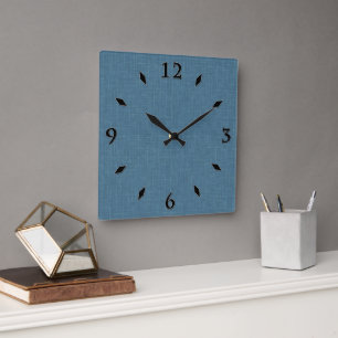 Textured herringbone blue. square wall clock