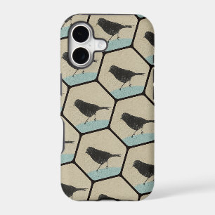Textured Hexagons with Black Birds