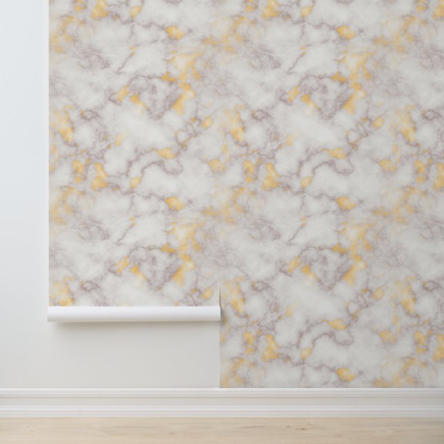 Textured Ivory Marble with Gold  Running Grains Wallpaper (Application)