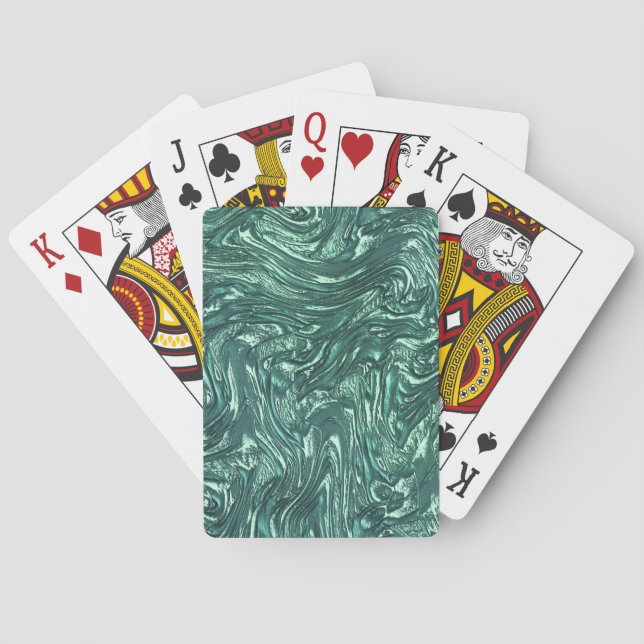Textured jade and greenish cyan shades playing cards (Back)