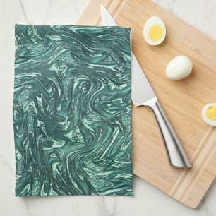 Textured jade and greenish cyan shades tea towel