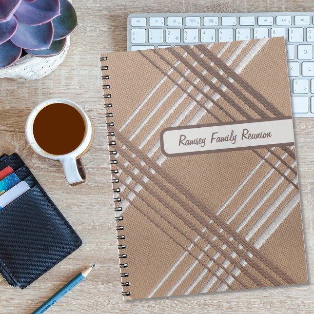 Textured Khaki Brown Plaid Print Family Reunion Notebook (Creator Uploaded)
