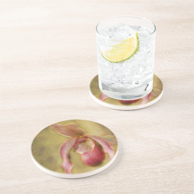 Textured Lady Slipper Orchid Coaster (Side)