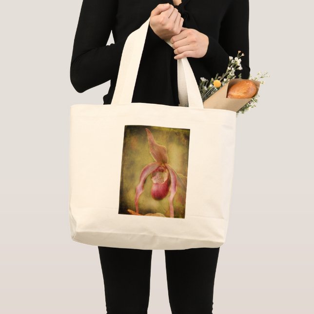 Textured Lady Slipper Orchid Large Tote Bag (Front (Product))