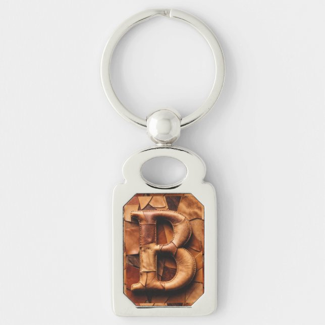 Textured Leather Patchwork “B” Monogram Key Ring (Front)
